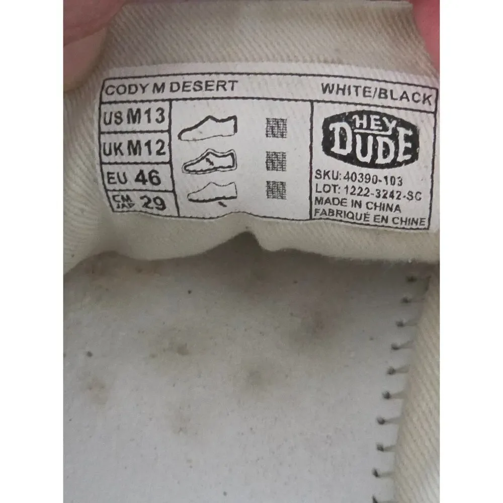 HEYDUDE Cody Desert White Black Slip On Sneakers Cactus Men's Size 13 40390-103